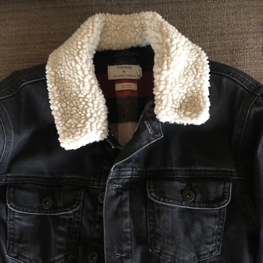 Topman Black Denim Jacket Flannel-lined